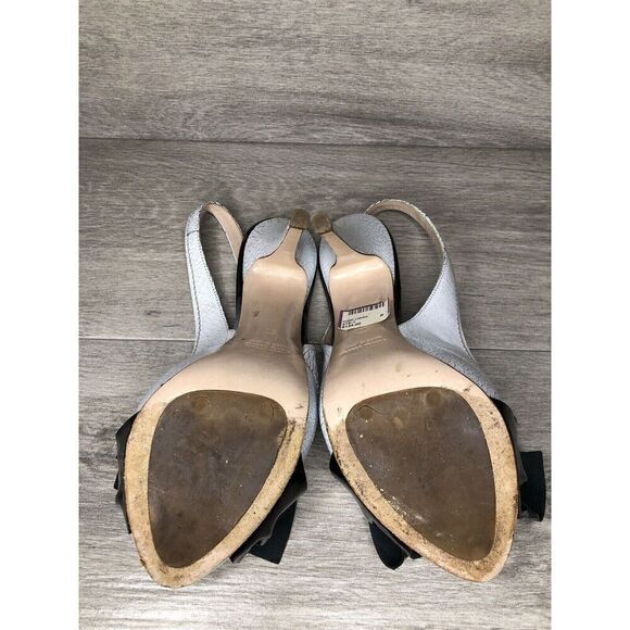 miu miu Great Labels White Patent Black Bow Peep Slingback Heels Women Sz 37EU/6 - Picture 13 of 16